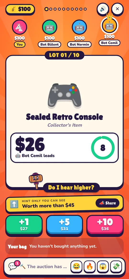 An auction in progress: the current bid and the timer